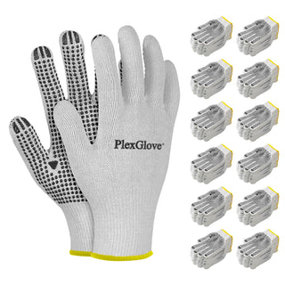 Size 9 Medium White String Knit Work Gloves with Black PVC Dots On Both Sides, 144 Pairs/Case