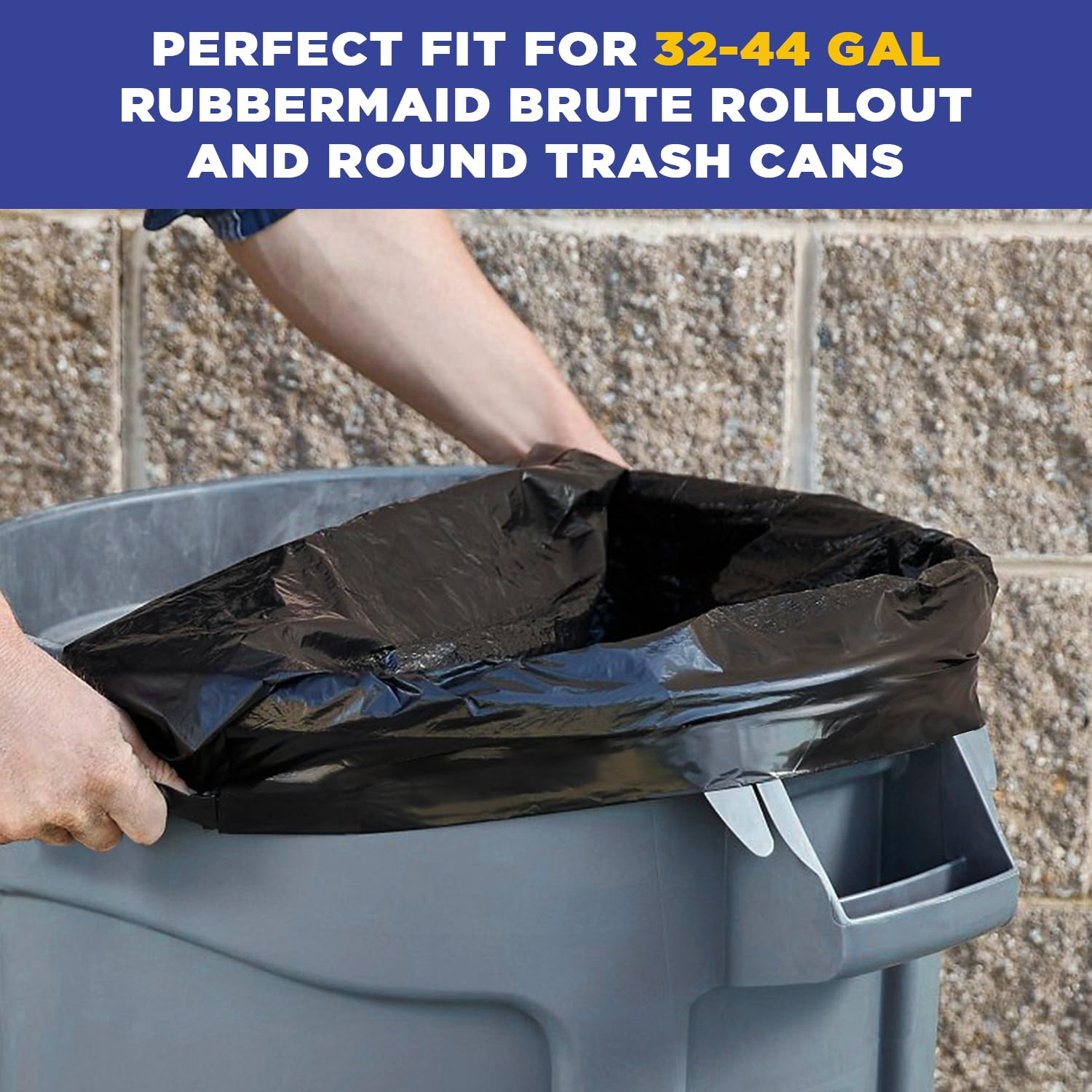 38" x 46" 44 Gal 1.5 Mil Black Trash Bags, 100/Case
