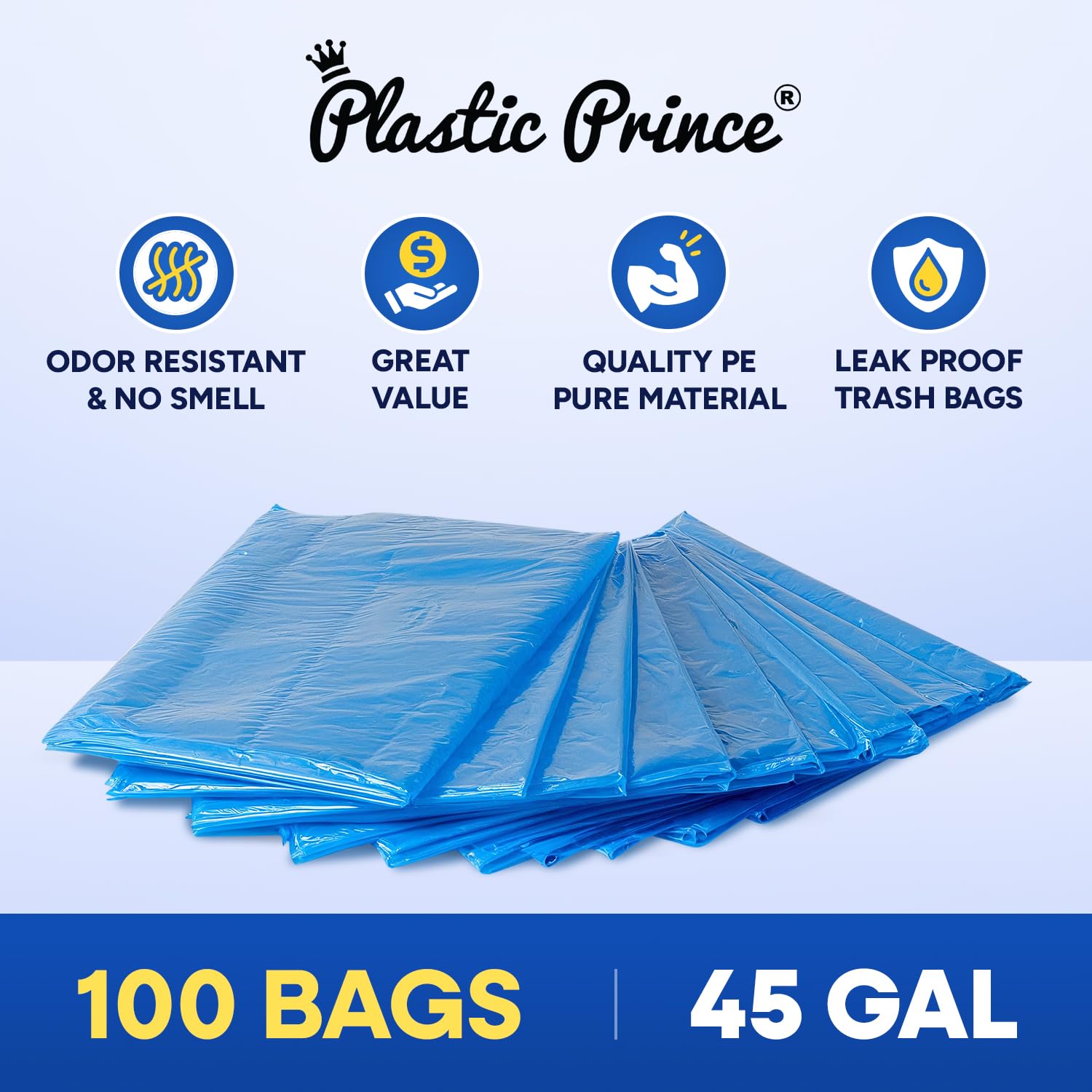 23" x 17" x 46" 45 Gal 2 Mil Blue Contractor Bags, 100/Case