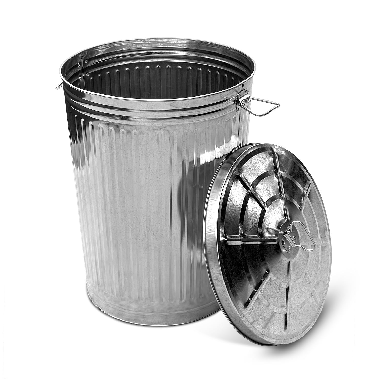 20-Gallon Shiny Galvanized Steel Round Fire Resistant Trash Can with Lid