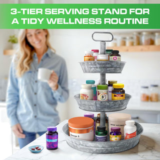 3 Tier Galvanized Metal Round Serving Tray with Slanted Sides