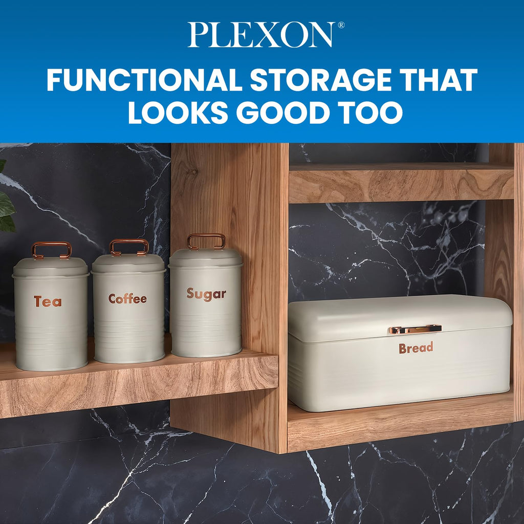 plexon metal bread box with tea coffee sugar container set off-white bread box for kitchen countertop with canister sets of 4
