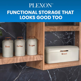 plexon metal bread box with tea coffee sugar container set off-white bread box for kitchen countertop with canister sets of 4