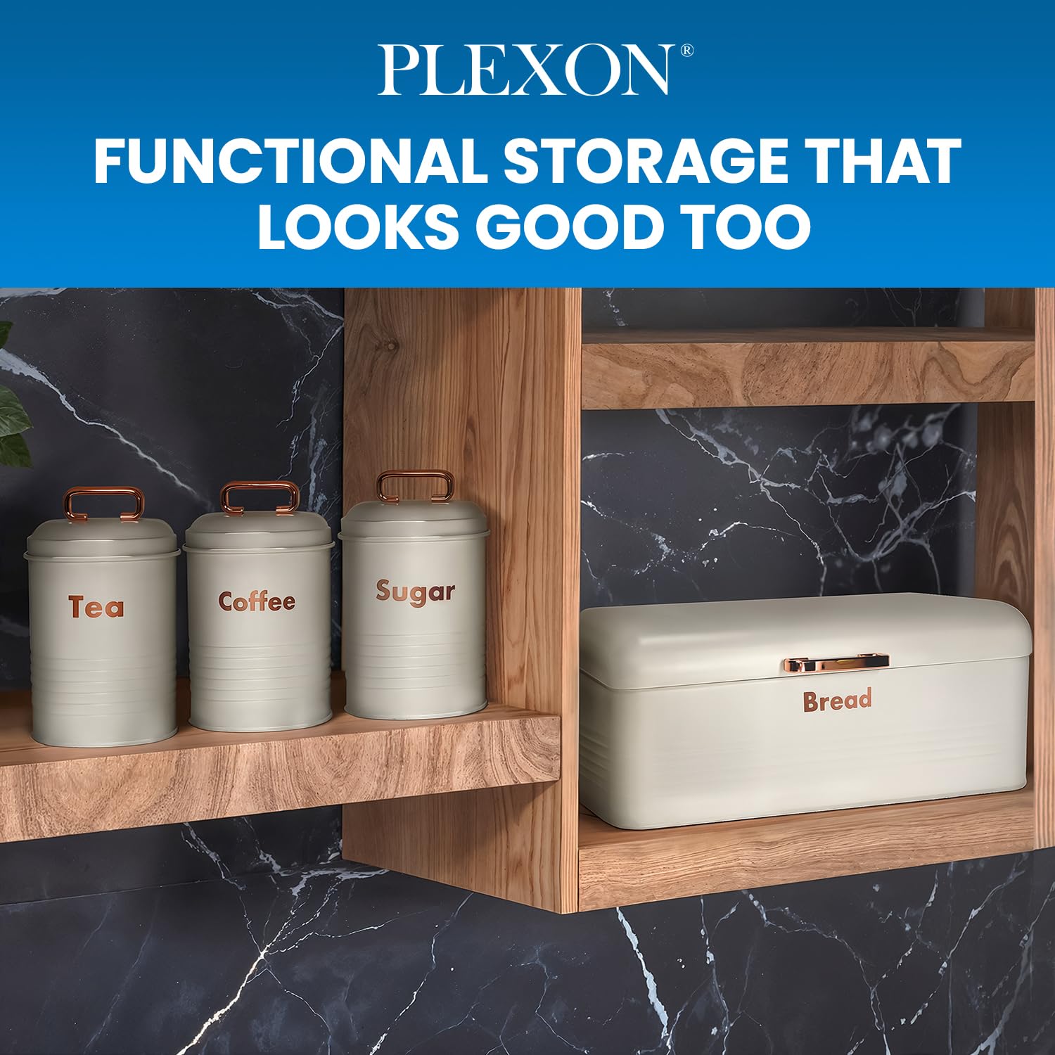 plexon metal bread box with tea coffee sugar container set off-white bread box for kitchen countertop with canister sets of 4