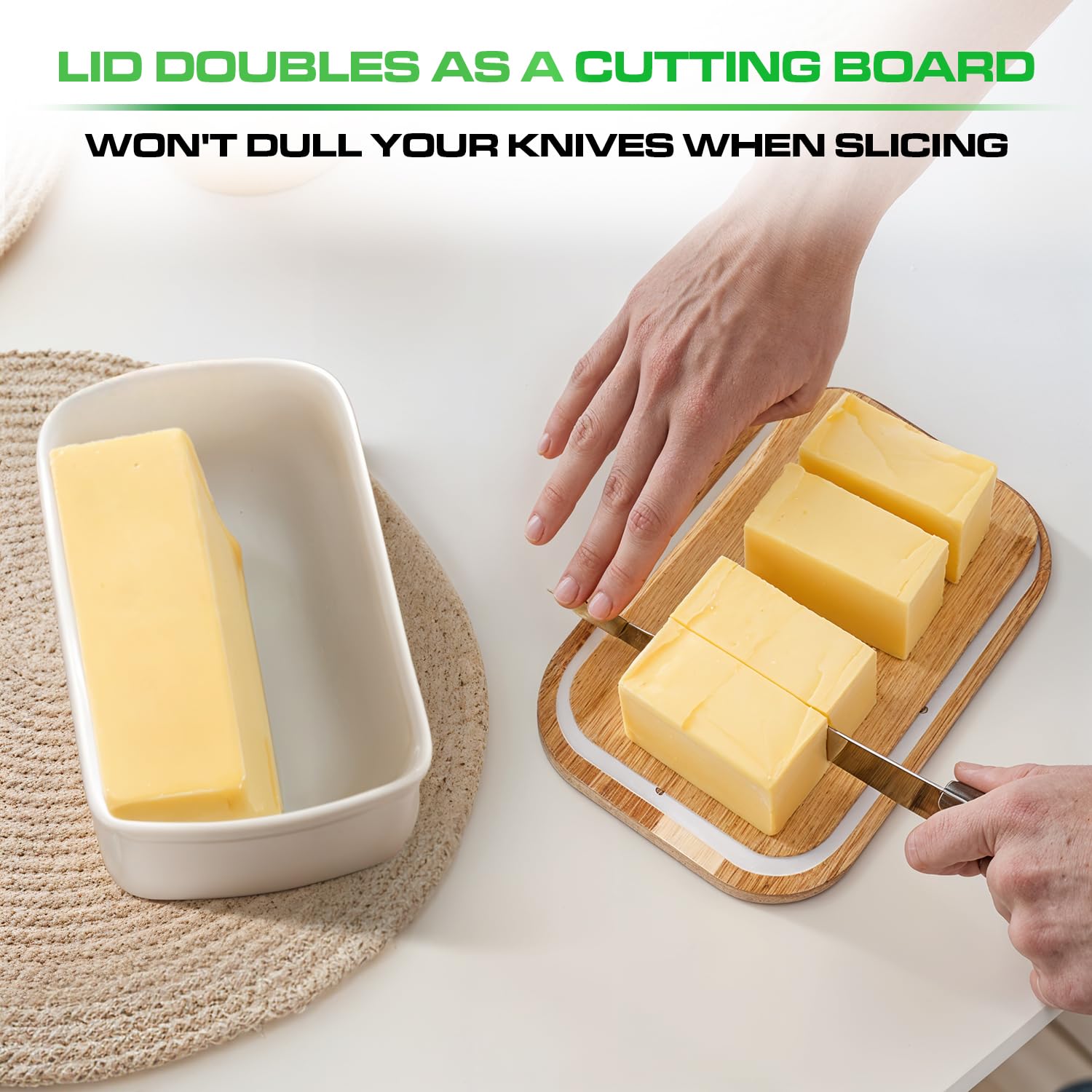 Off-White Metal Butter Dish with Wooden Lid