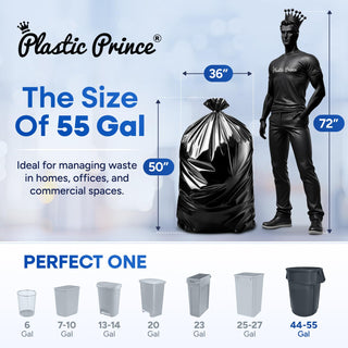 22" x 14" x 50" 55 Gal 3 Mil Black Trash Bags, 100/Case