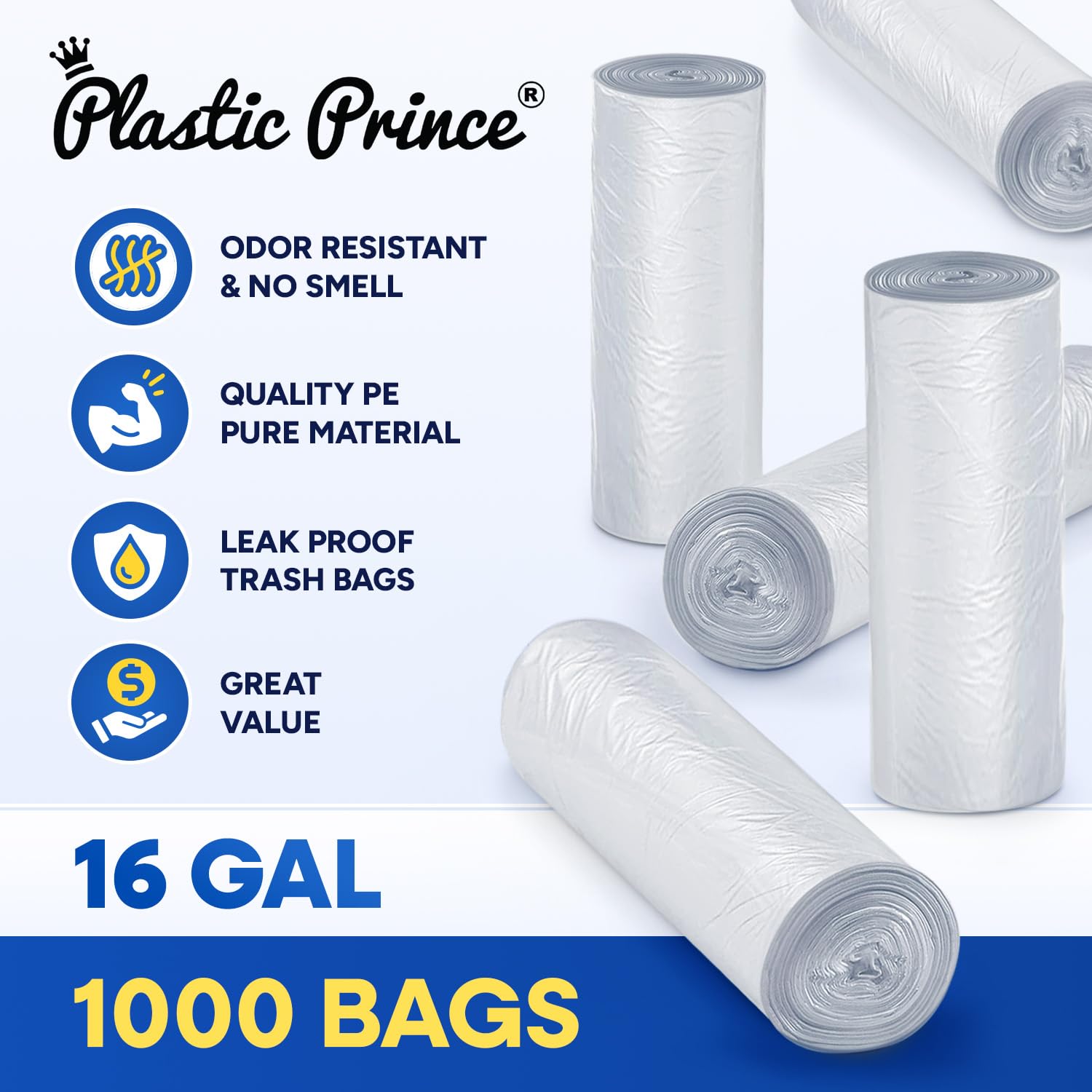 24in x 31in, 16 Gallon, 8 Mic, Clear High-Density Can Liners, 1000/Case