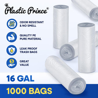 24in x 31in, 16 Gallon, 8 Mic, Clear High-Density Can Liners, 1000/Case