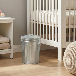 Plexon 2 Gallon Small Metal Trash Can with Lid Bathroom Garbage Can with Lid Round Galvanized Steel Waste Basket for Bedroom Office Kitchen Indoor Metal Basket