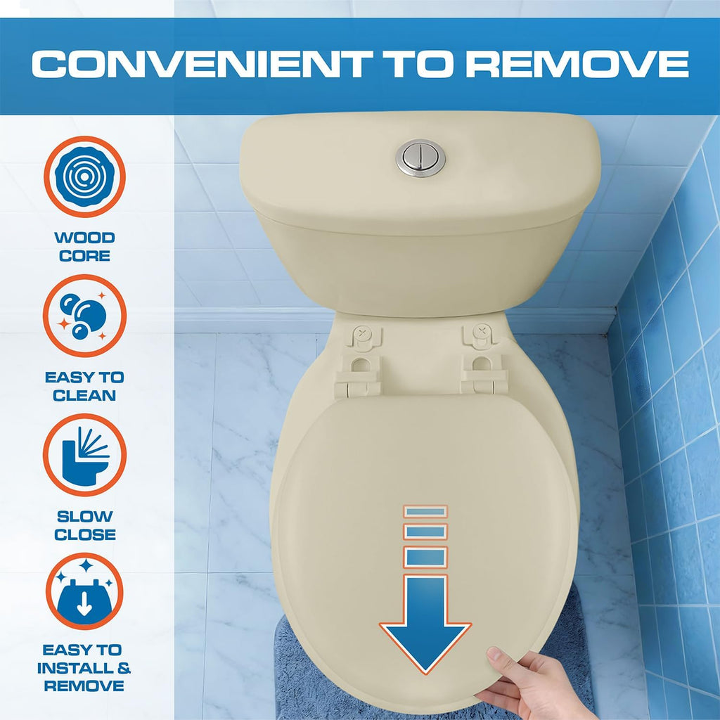 Plexon Soft Cushioned Toilet Seat, Round, Bone, Slow-Close Lid & Seat, Quick-Release Hinge, Easy To Clean & Change