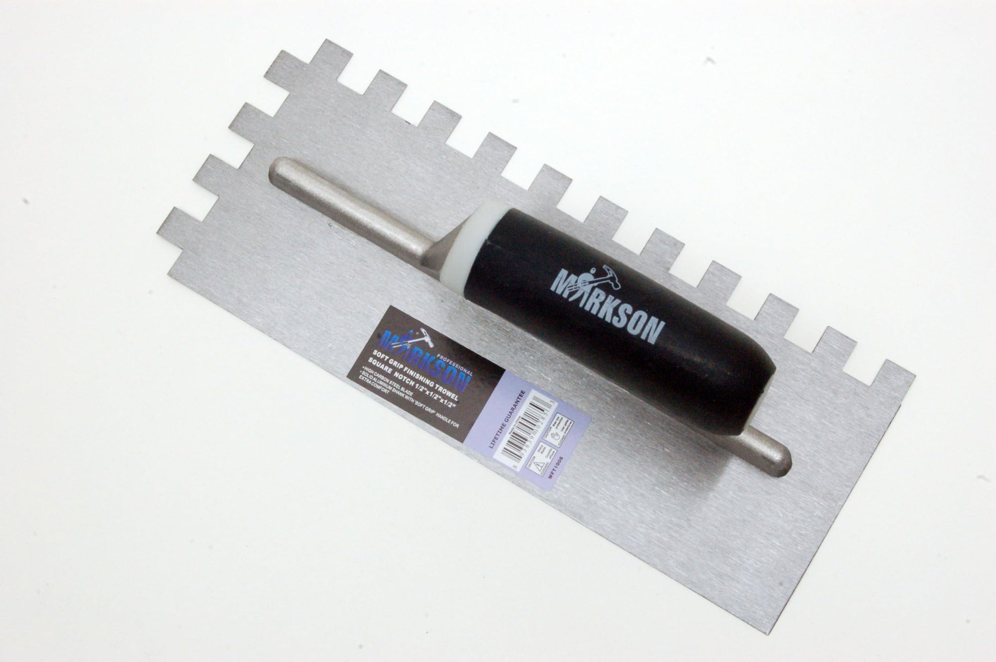 Soft Grip Handle High Carbon Steel Finishing Trowel, Square Notch 1/2" x 1/2"