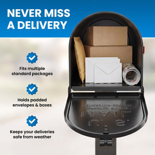 Plexon Jumbo Size Rural Mailbox, 3175 cu-in Capacity, Galvanized Steel, Powder-Coated, 15 in. H x 11.69 in. W x 24.82 in. L (Black, Extra Large)