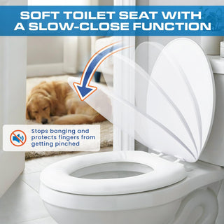 Plexon Soft Cushioned Toilet Seat, Elongated White, Slow-Close Lid & Seat, Quick-Release Hinge, Easy To Clean & Change