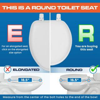 Plexon Round Soft Toilet Seat, Smooth Heavy-Duty Vinyl & Wood Core, Secure Hinge, White