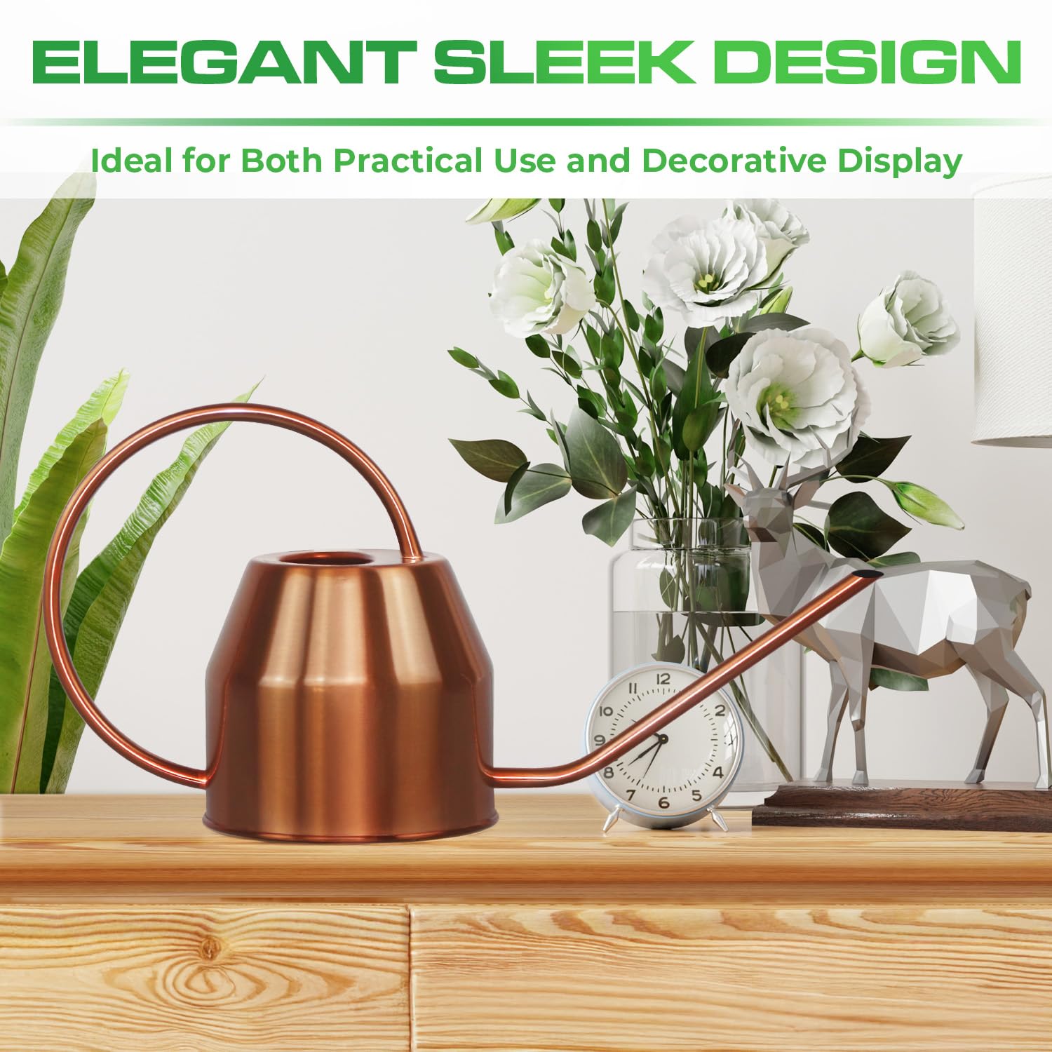 40 oz Rose Gold Stainless Steel Watering Can with Long Spout