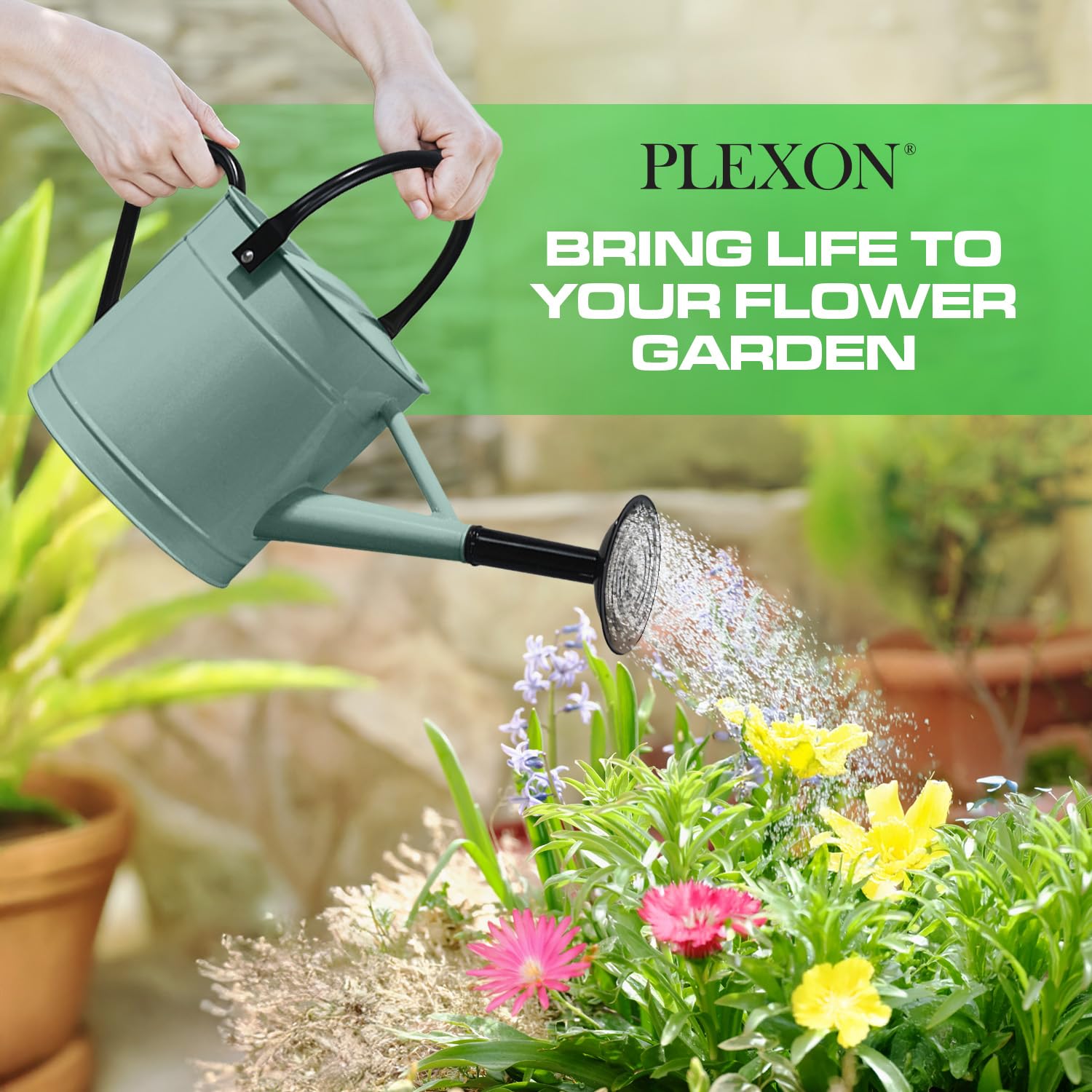 1 Gallon Aqua Mist Blue Metal Watering Can with Black Handle and Spout