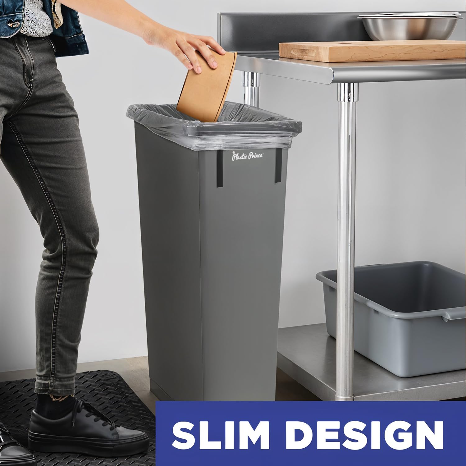 23 Gal Gray Slim Rectangular Trash Can