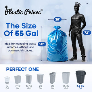 23" x 14" x 50" 55 Gal 3 Mil Blue Trash Bags, 100/Case