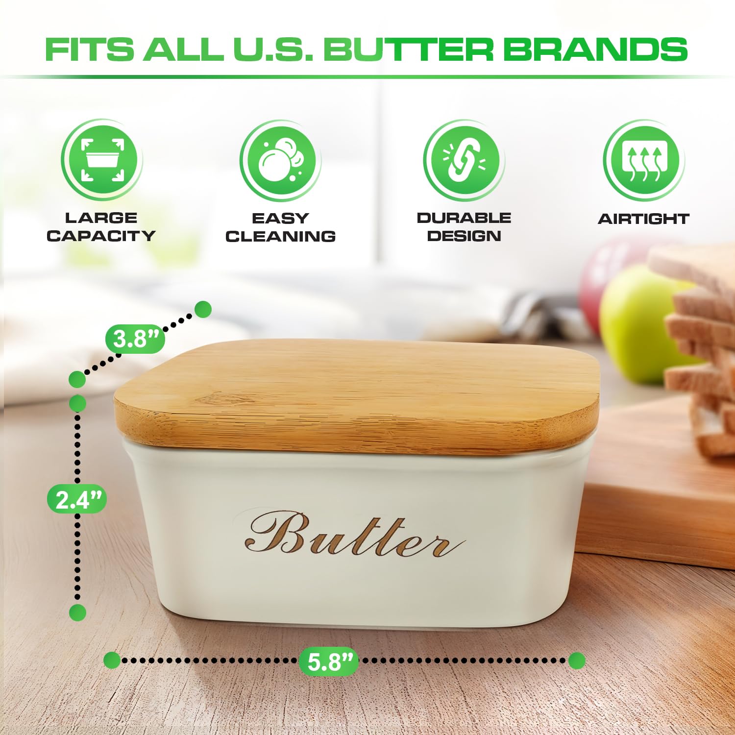 Off-White Metal Butter Dish with Wooden Lid