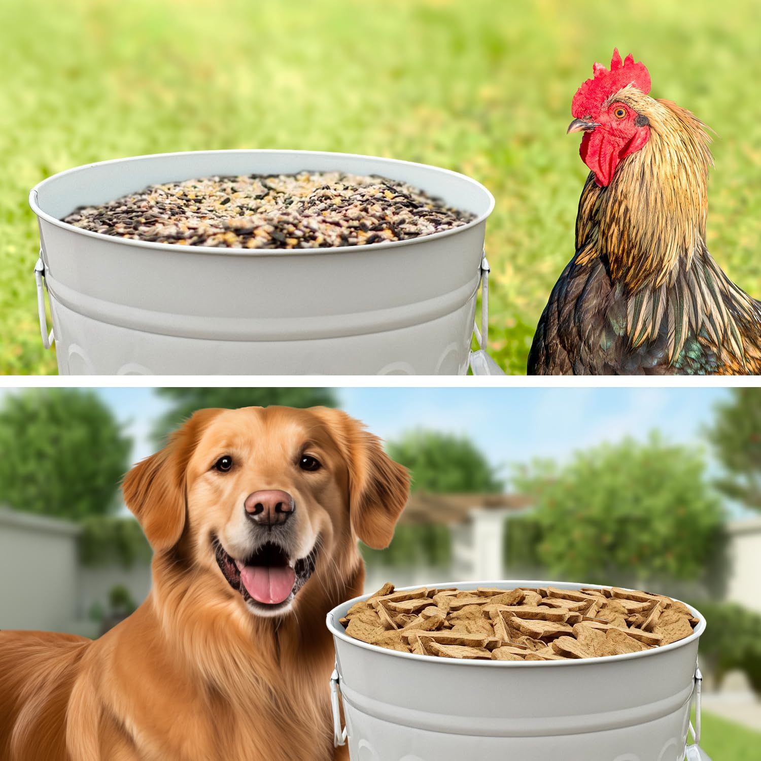 13-Gallon Beige Galvanized Steel Round Fire Resistant Trash Can with Lid - 9