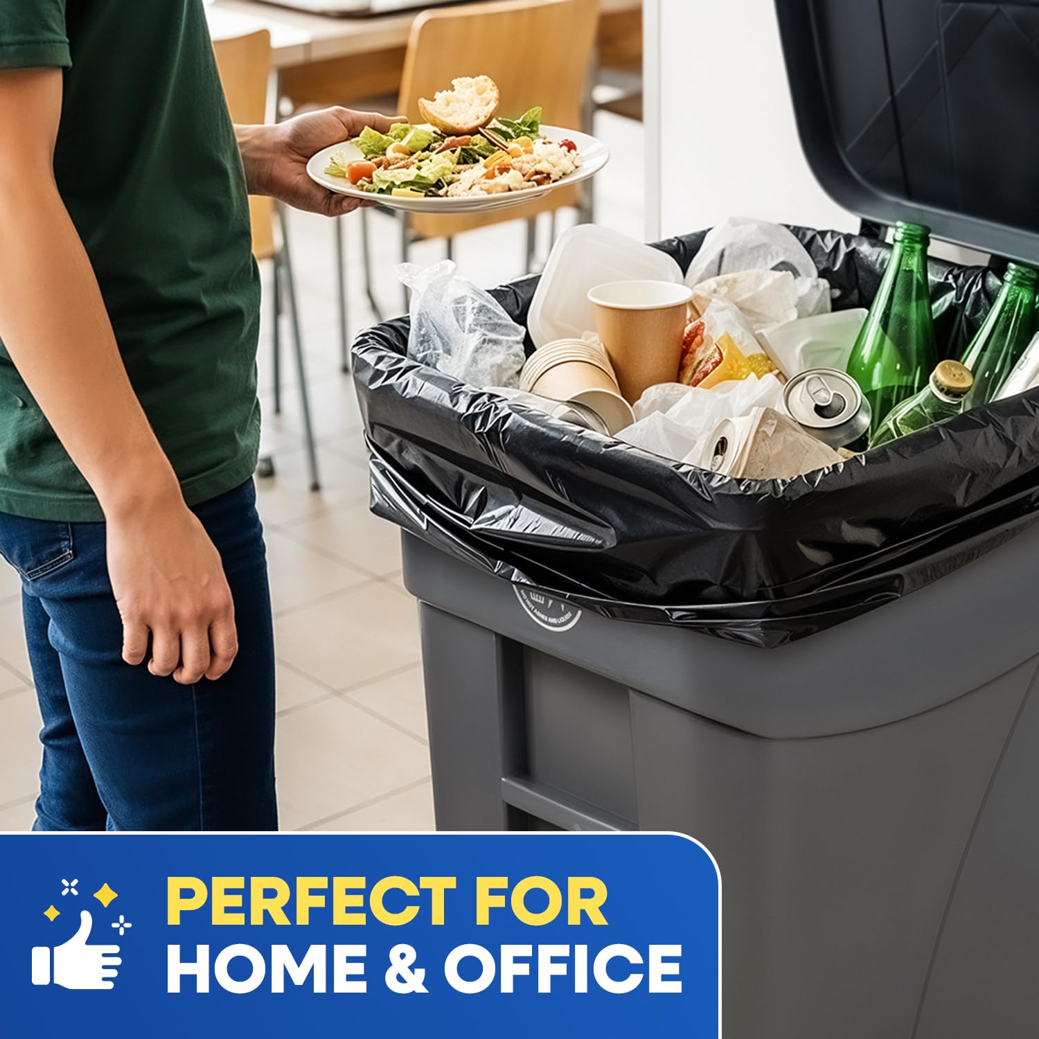 43" x 47" 56 Gal 1.5 Mil Black Trash Bags, 100/Case