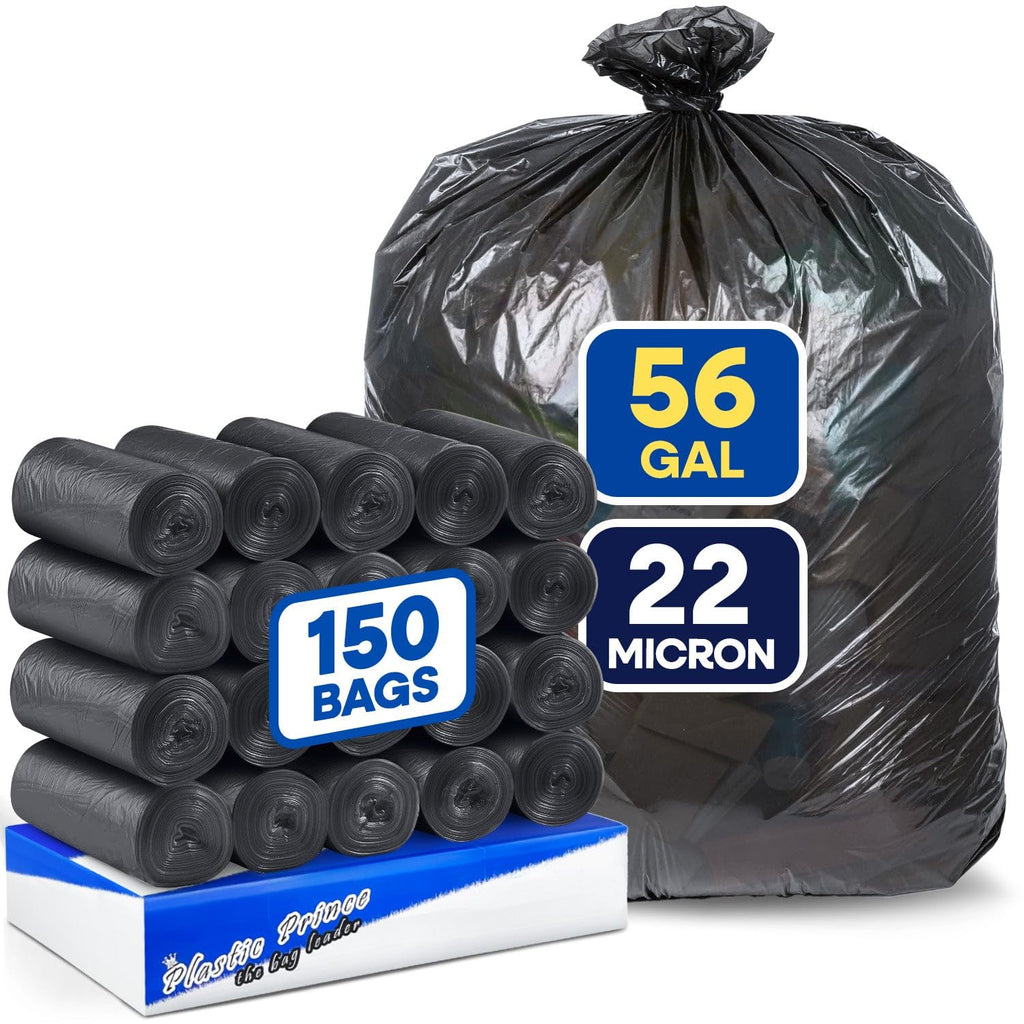 43" x 47", 56 Gallon, 22 Mic, Black High-Density Can Liners, 150/Case