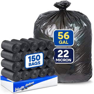 43" x 47", 56 Gallon, 22 Mic, Black High-Density Can Liners, 150/Case