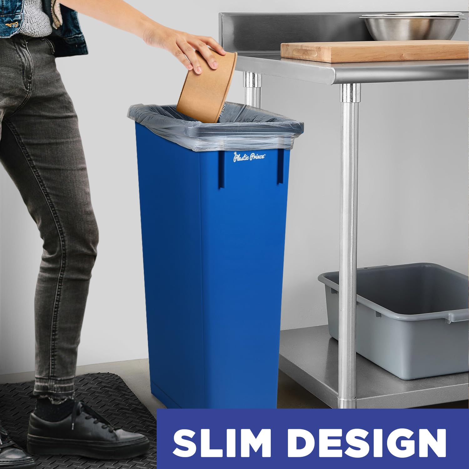 23 Gal Blue Slim Rectangular Trash Can