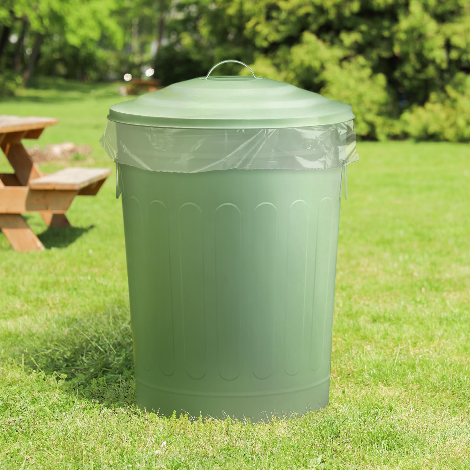 13-Gallon Green Galvanized Steel Round Trash Can with Lid
