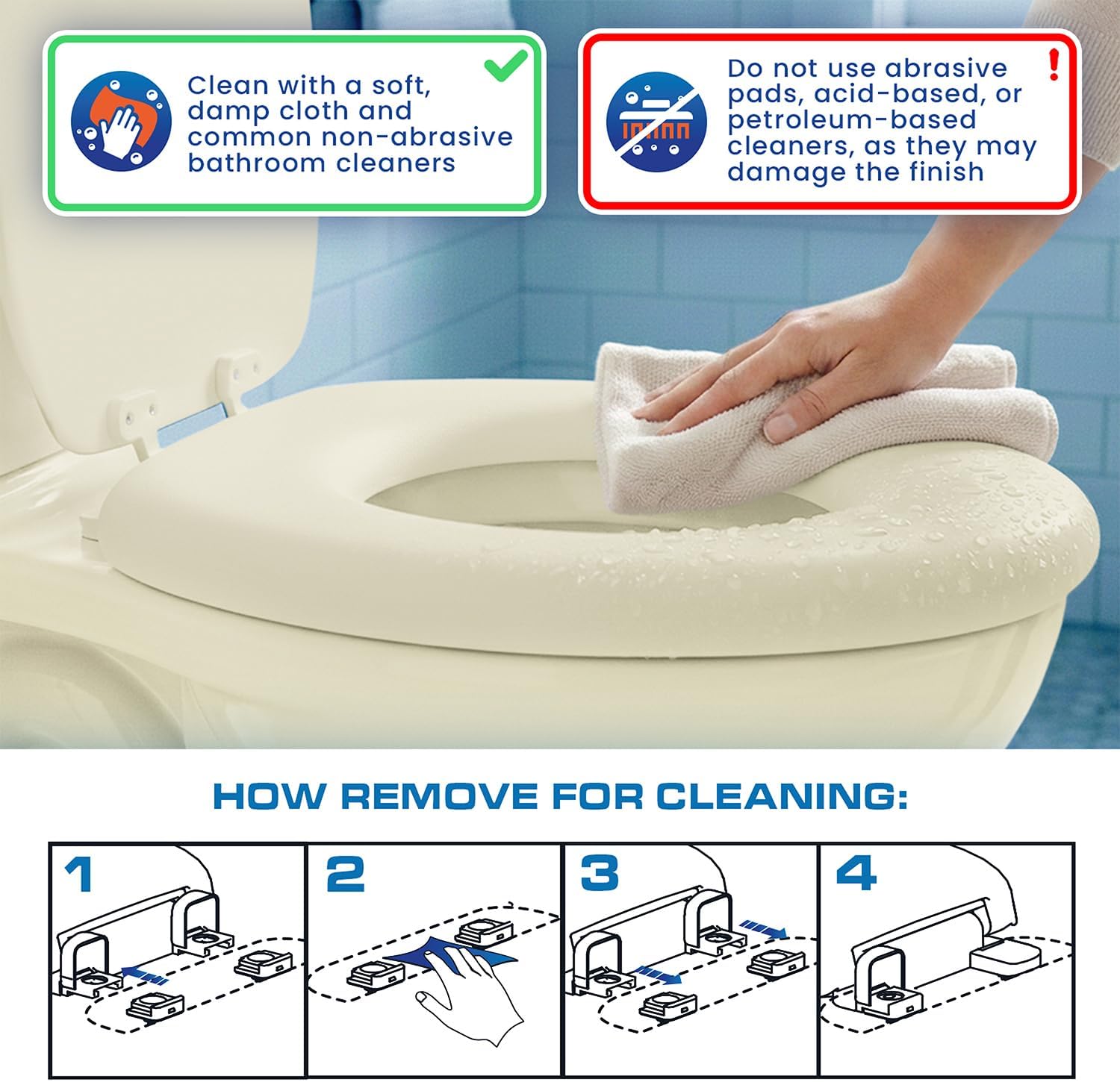 Plexon Soft Cushioned Toilet Seat, Elongated Bone, Slow-Close Lid & Seat, Quick-Release Hinge, Easy To Clean & Change