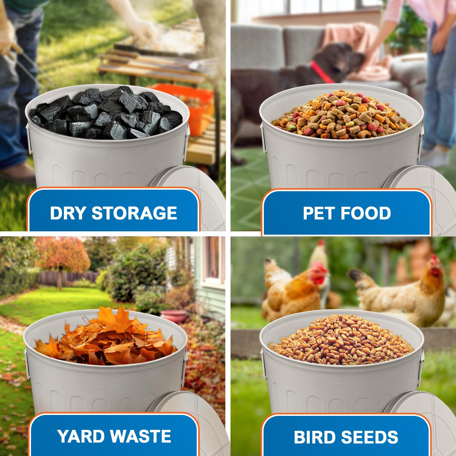 20 Gal Off-White Galvanized Steel Round Trash Can with Lid