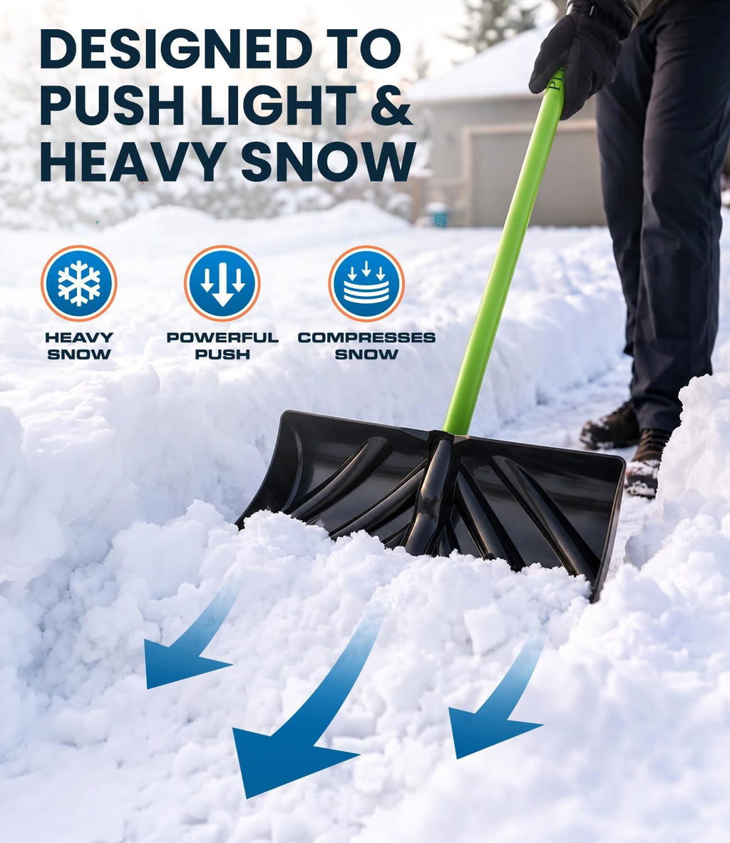 48'' Snow Pusher with Fiberglass Handle & Plastic D-Grip, 17'' Wide Blade with Aluminum Edge