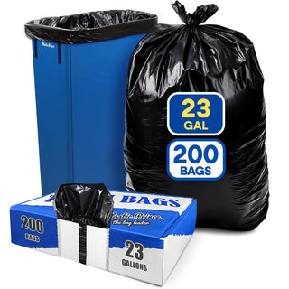 Plastic Prince 23 Gallon Trash Bags, 1 Mil Black Waste Bags, Fits Slim Jim 23 Gal Trash Cans, 29" x 44" Tall Garbage Trash Can Liners 200 Pack