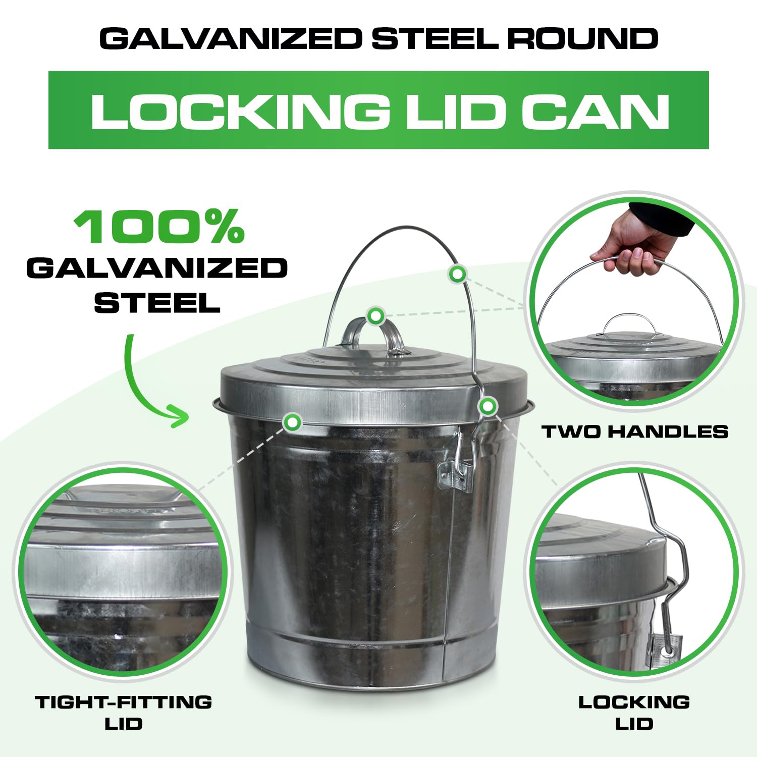 6-Gallon Galvanized Steel Round Fire Resistant Trash Can with Lid