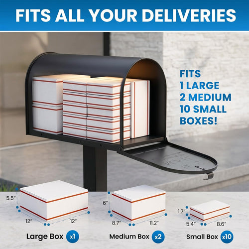 Plexon Jumbo Size Rural Mailbox, 3175 cu-in Capacity, Galvanized Steel, Powder-Coated, 15 in. H x 11.69 in. W x 24.82 in. L (Black, Extra Large)