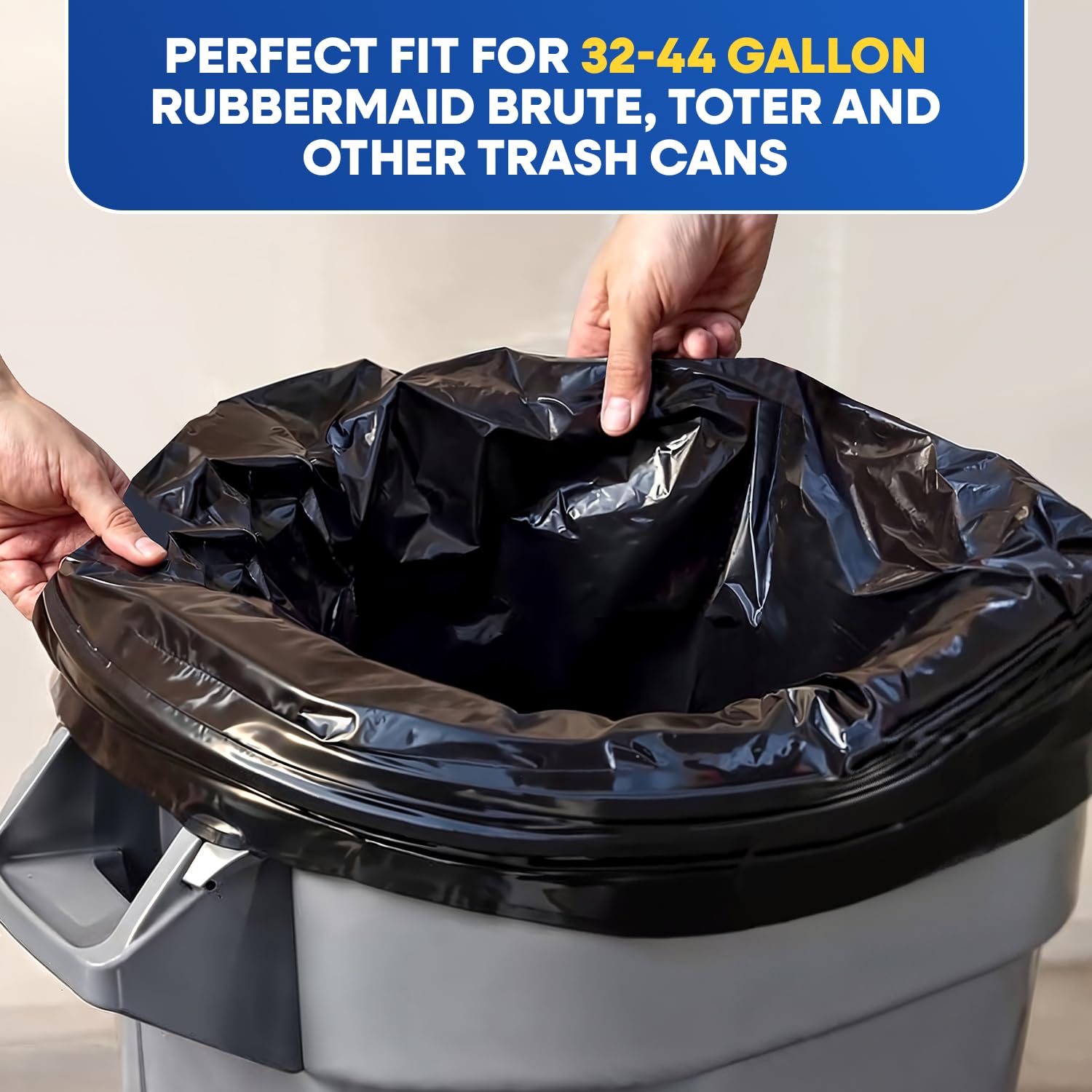 23" x 17" x 46" 45 Gal 2 Mil Black Contractor Bags, 100/Case