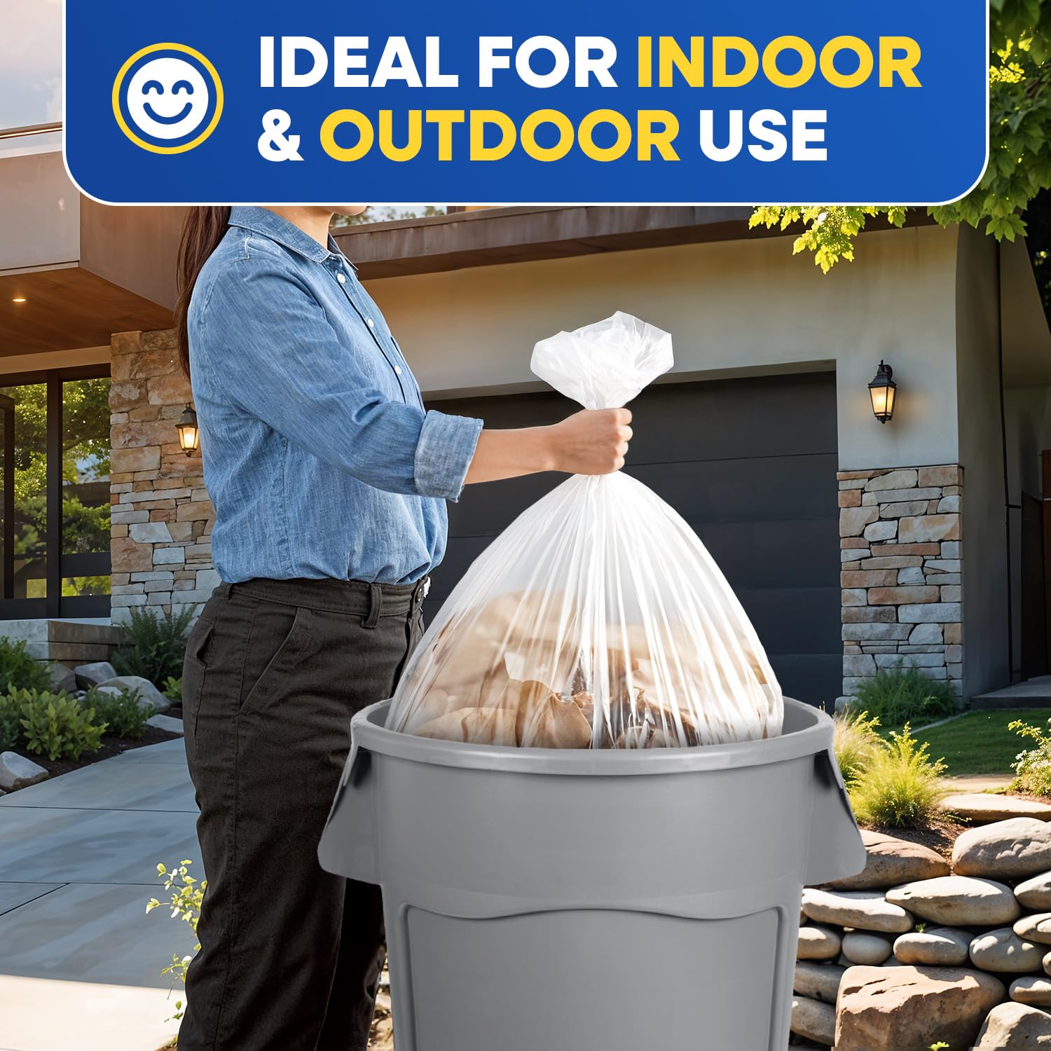 38in x 60in, 60 Gallon, 22 Mic, Clear High-Density Can Liners, 150/Case