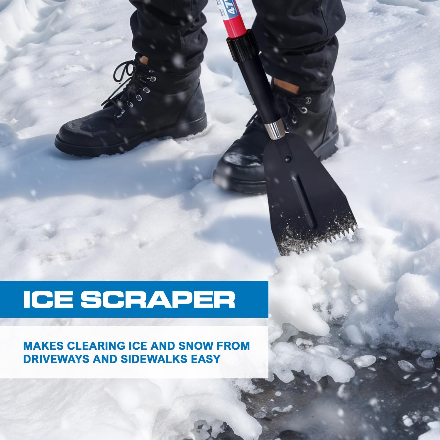 47" Snow Pusher & Ice Scraper Set with 2-piece Fiberglass Handle & Plastic D-Grip, 18" Wide Blade