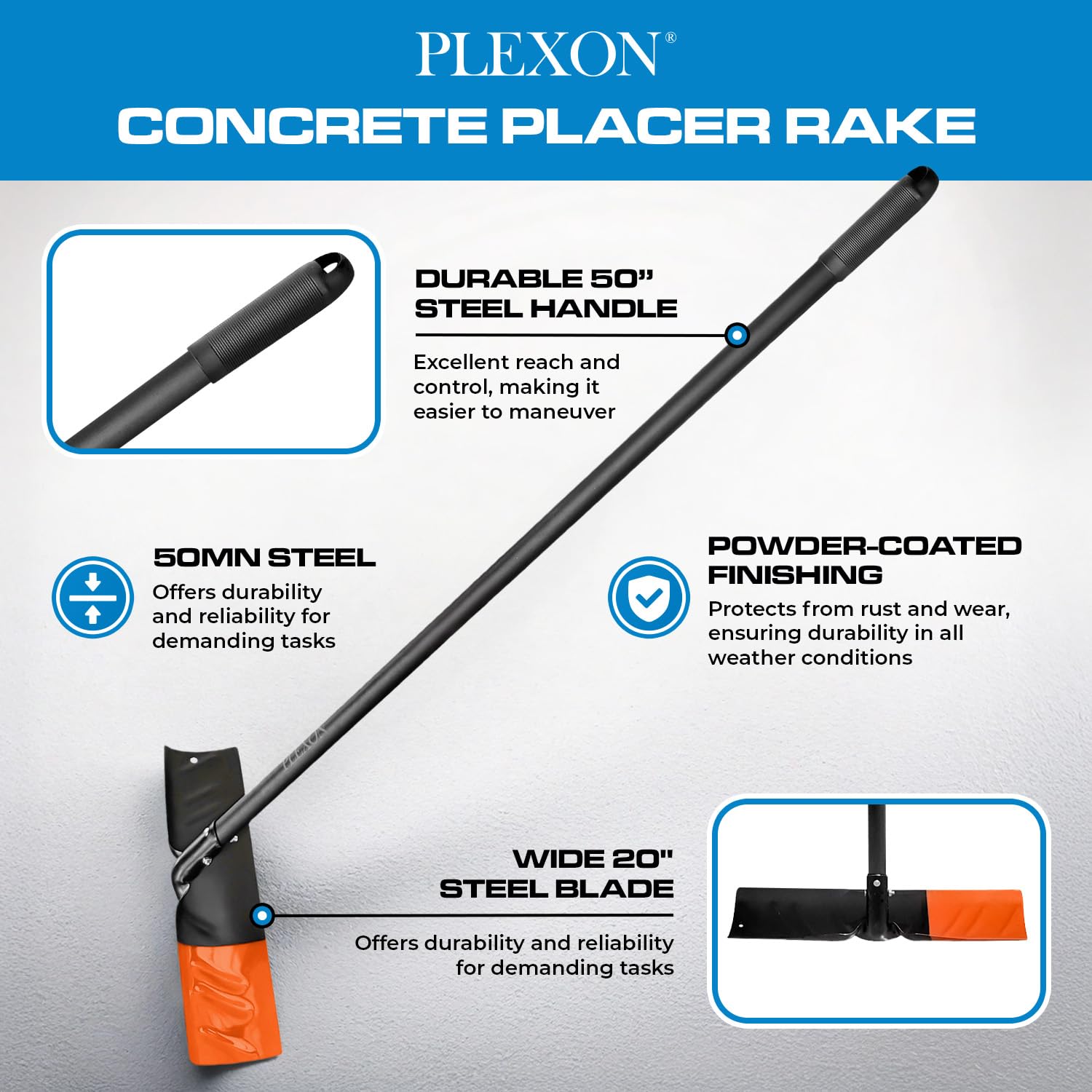 50" Snow Pusher with Metal Handle, 20" Wide Blade