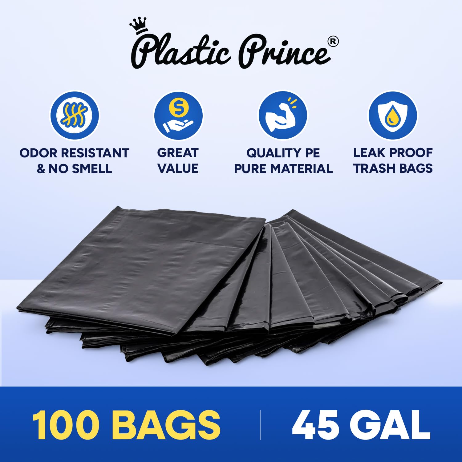 23" x 17" x 46" 45 Gal 2 Mil Black Contractor Bags, 100/Case