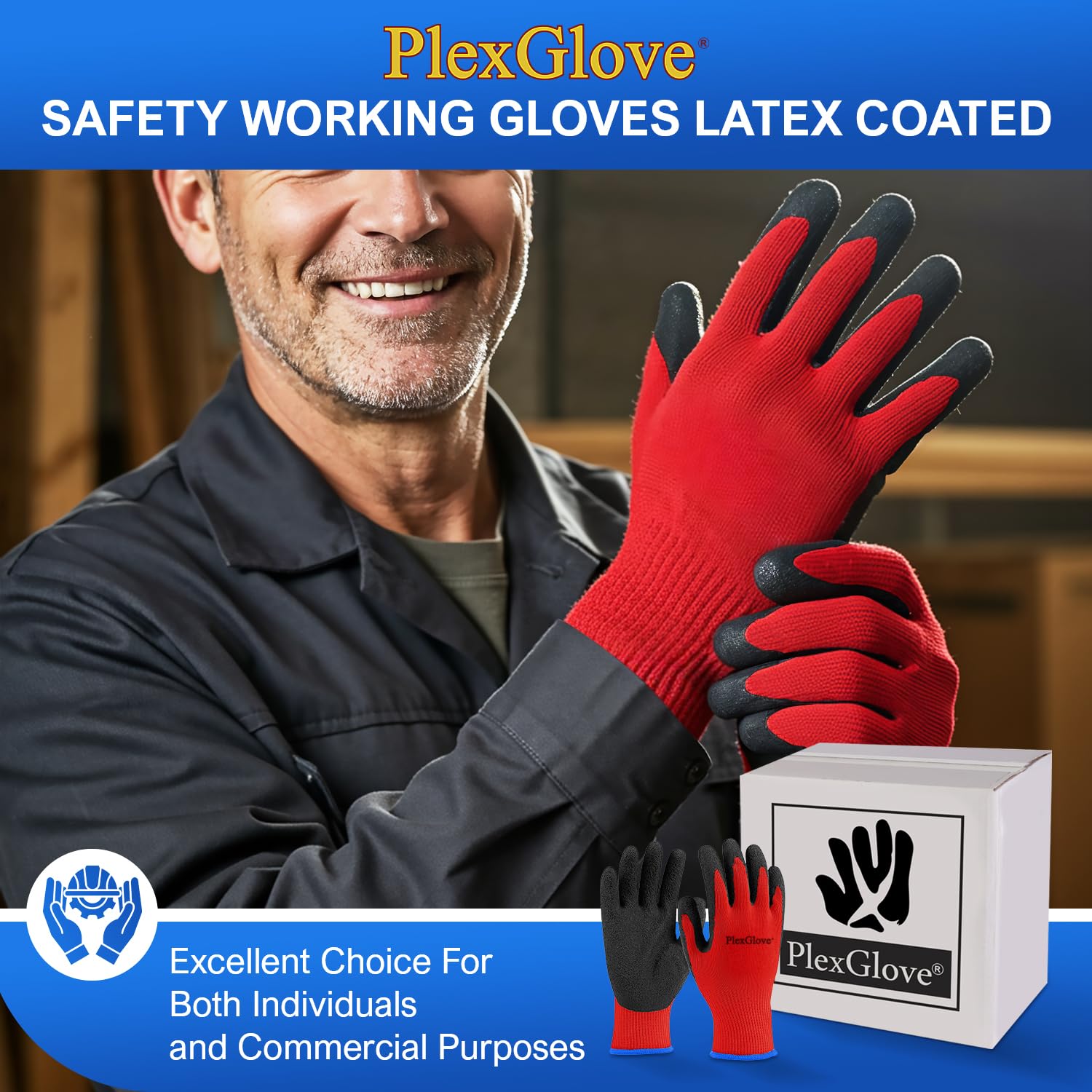 300 Pairs Large Red Safety Gloves for Men/Women, Non Slip Black Latex Palm Work Gloves, Heavy Duty Cotton Garden Yard Gloves