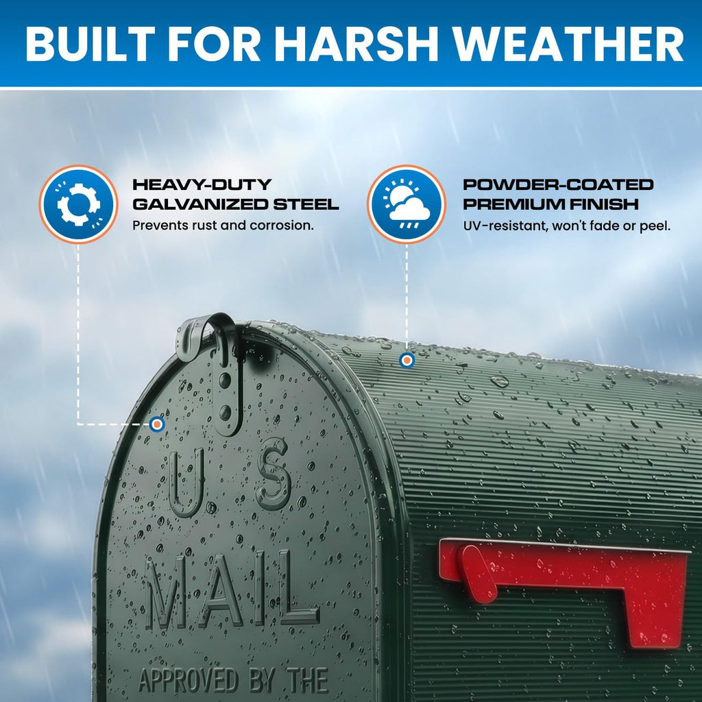 Plexon Jumbo Size Rural Mailbox, 3175 cu-in Capacity, Galvanized Steel, Powder-Coated, 15 in. H x 11.69 in. W x 24.82 in. L (Green, Extra Large)