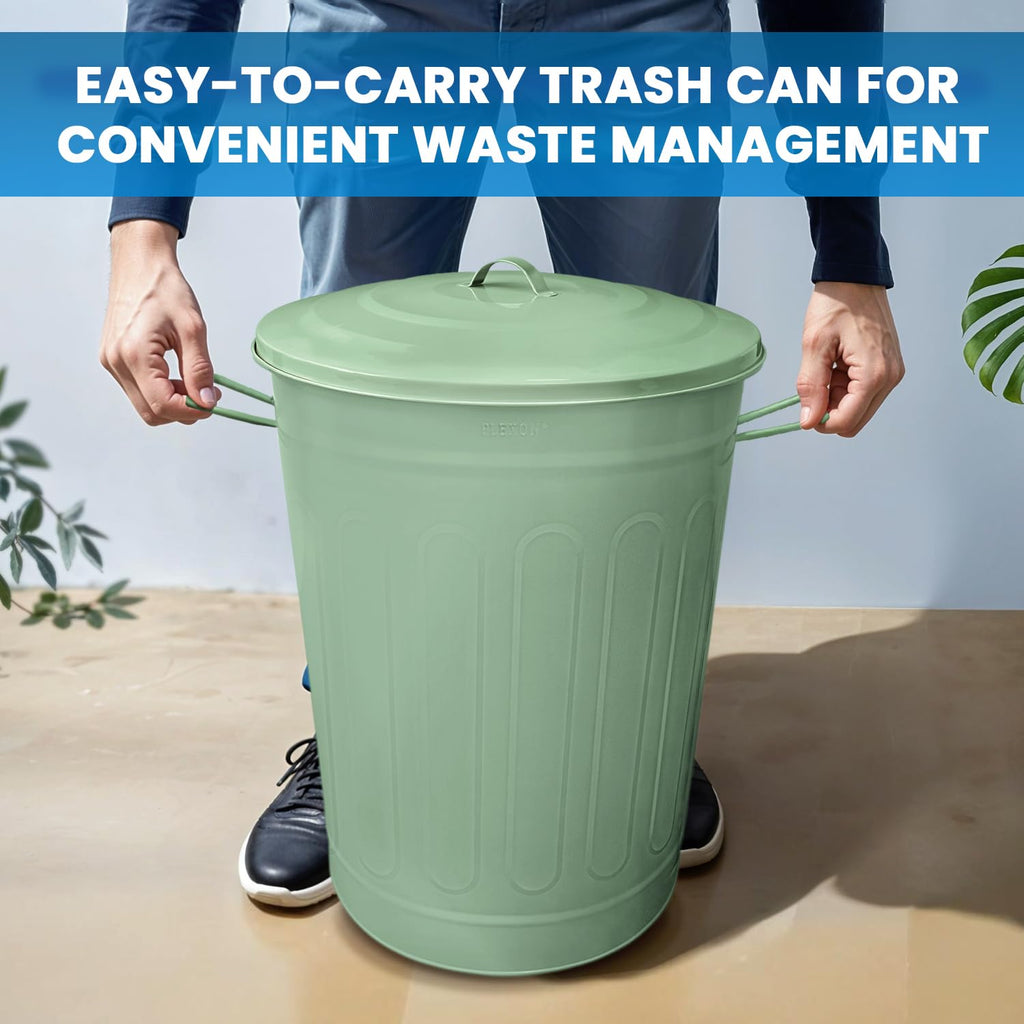 13-Gallon Green Galvanized Steel Round Trash Can with Lid