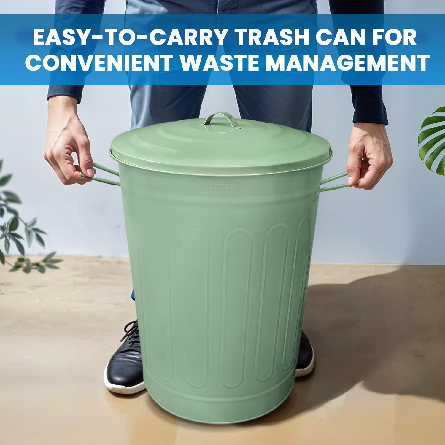 13-Gallon Green Galvanized Steel Round Trash Can with Lid