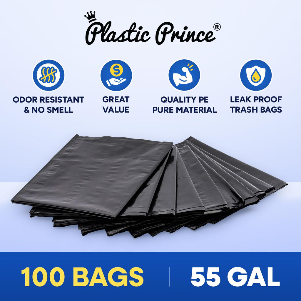 22" x 14" x 50" 55 Gal 3 Mil Black Trash Bags, 100/Case