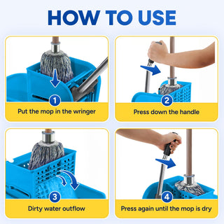 20-QT Upward Press Mop Bucket and Wringer, Blue