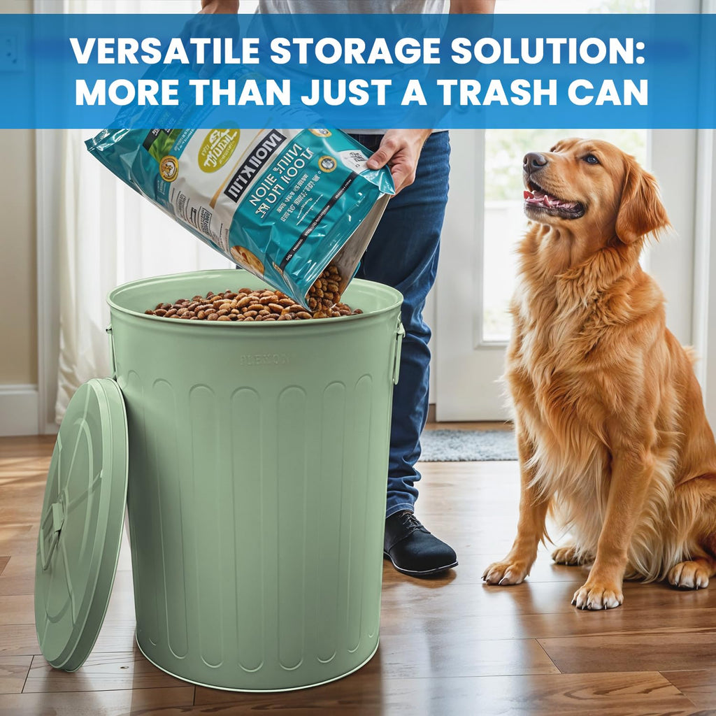 20-Gallon Green Galvanized Steel Round Trash Can with Lid