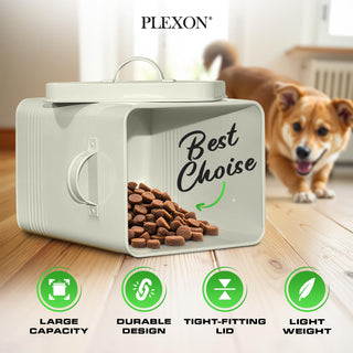 5 lb Square Off-White Metal Pet Food Storage Container with Handles and Scoop