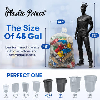 23" x 17" x 46" 45 Gal 3 Mil Clear Contractor Bags, 100/Case