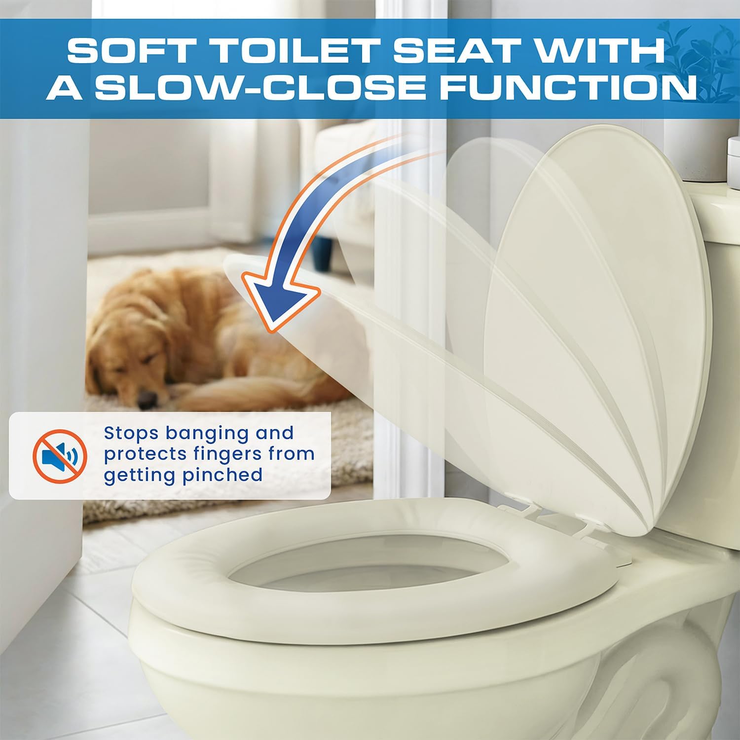 Plexon Soft Cushioned Toilet Seat, Elongated Bone, Slow-Close Lid & Seat, Quick-Release Hinge, Easy To Clean & Change
